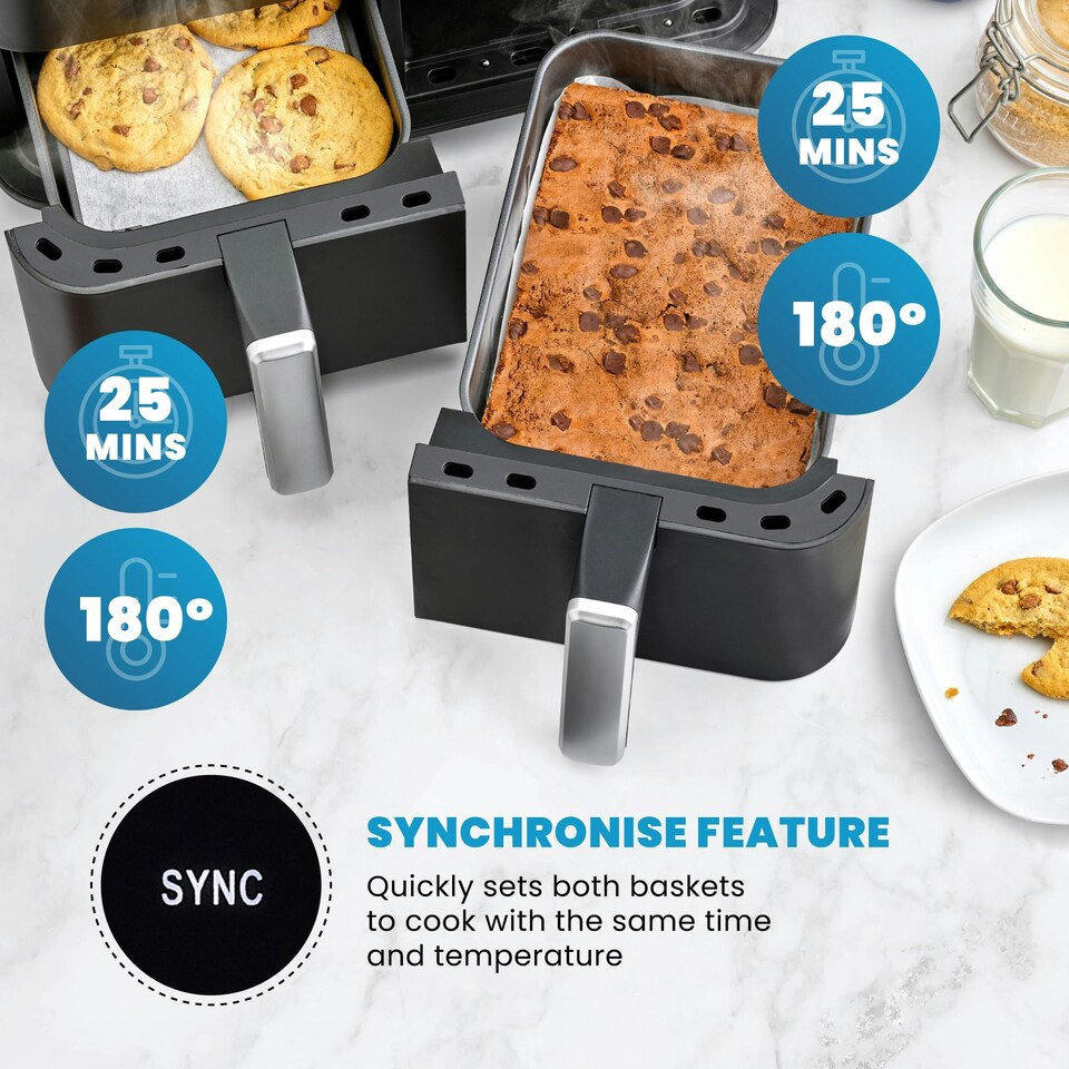 image 1 of Vytronix 2 Drawer Air Fryer Dual Zone 9L Family Size Efficient 2400W Black