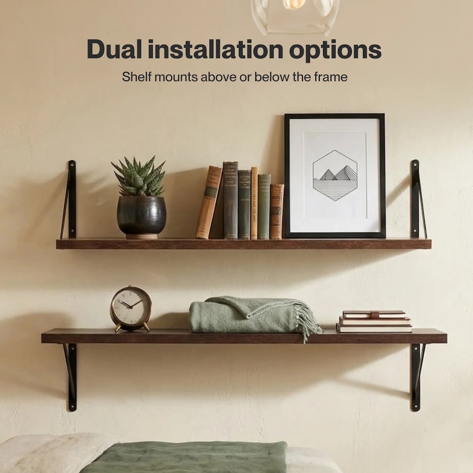 image 1 of Levede Floating Shelves Wall Wood Rustic with Brackets Vintage Brown Set of 3