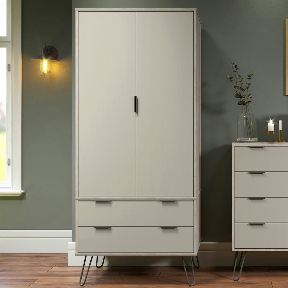 image 1 of Core Products Augusta Driftwood 2 Door, 2 Drawer Wardrobe H176.0cm x W76.5cm x D53.0cm Cream