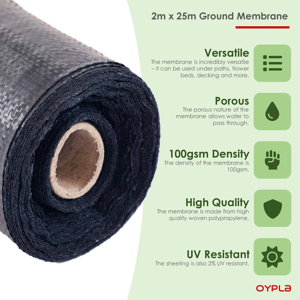 image 1 of Oypla 2m x 25m Heavy Duty Weed Control Ground Cover Membrane Sheet