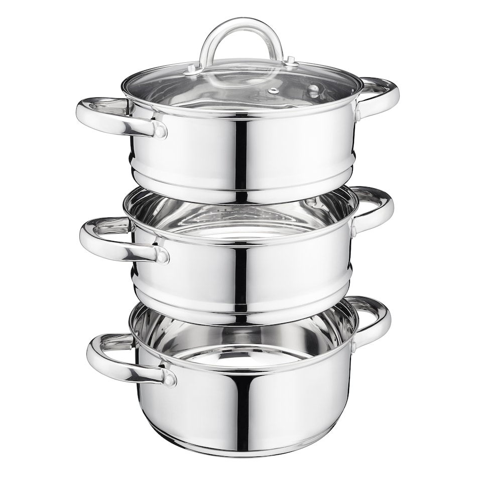 image 1 of Cooks Professional 3 Tier Stainless Steel Steamer Pan - Suitable for All Hobs | Silver | Silver | 20cm | 1