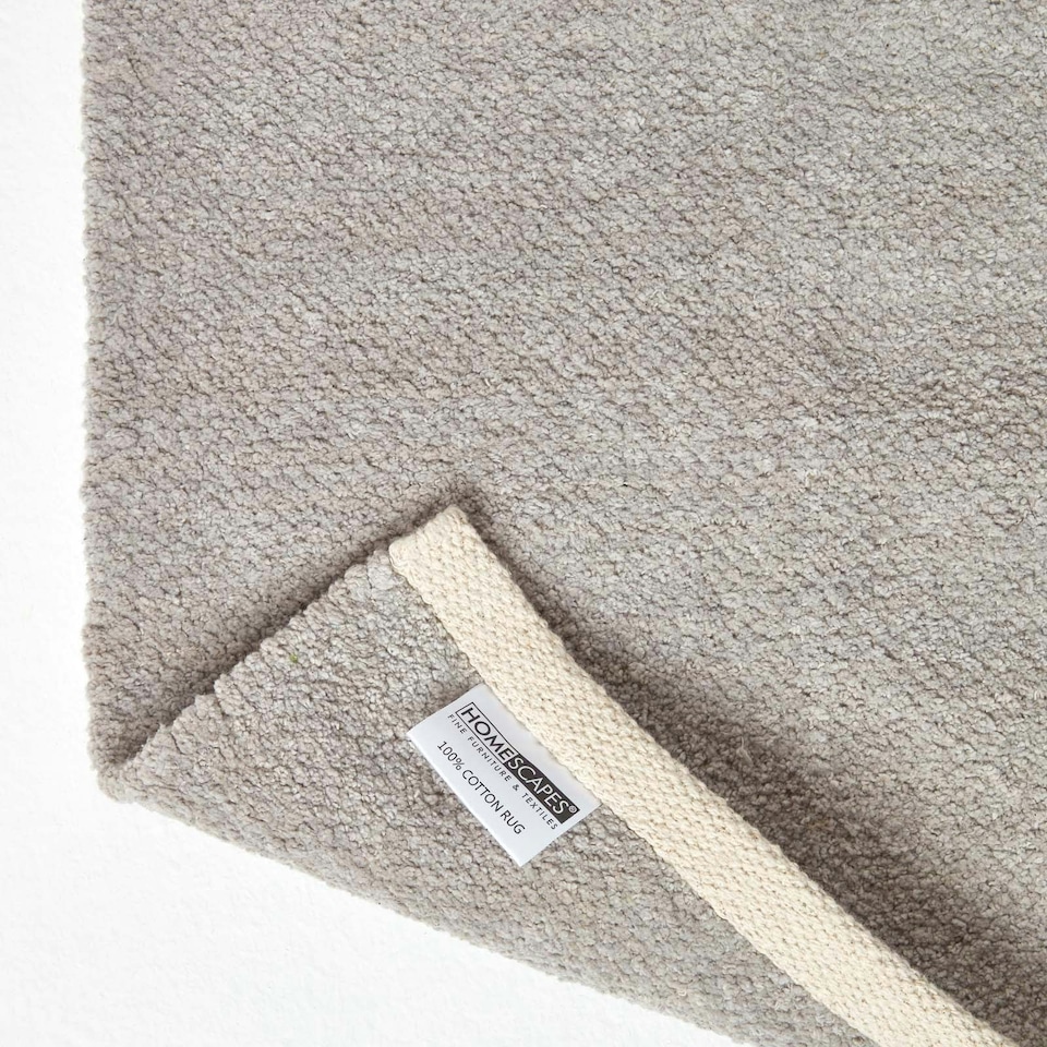 image 1 of Homescapes Light Grey 100% Cotton Plain Chenille Rug with Natural Trim - 90 x 150 cm Grey | 90 x 150 cm