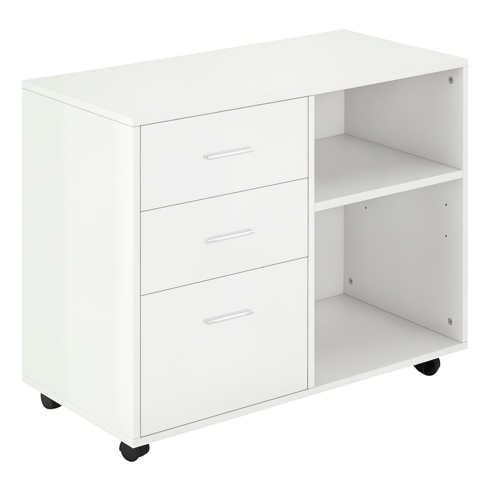 image 1 of HOMCOM Freestanding Storage Cabinet w/ 3 Drawers 2 Shelves 4 Wheels Office White