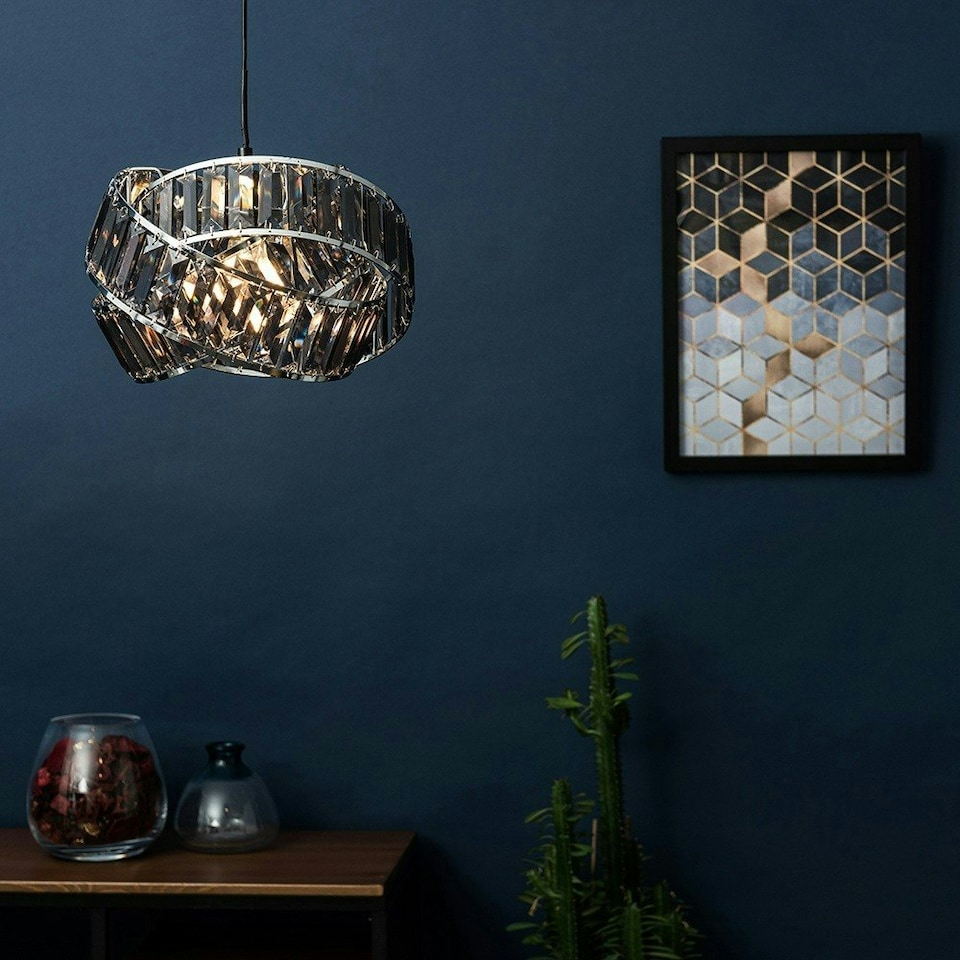 image 1 of ValueLights Hudson Silver Ceiling Pendant Shade Smoked Grey
