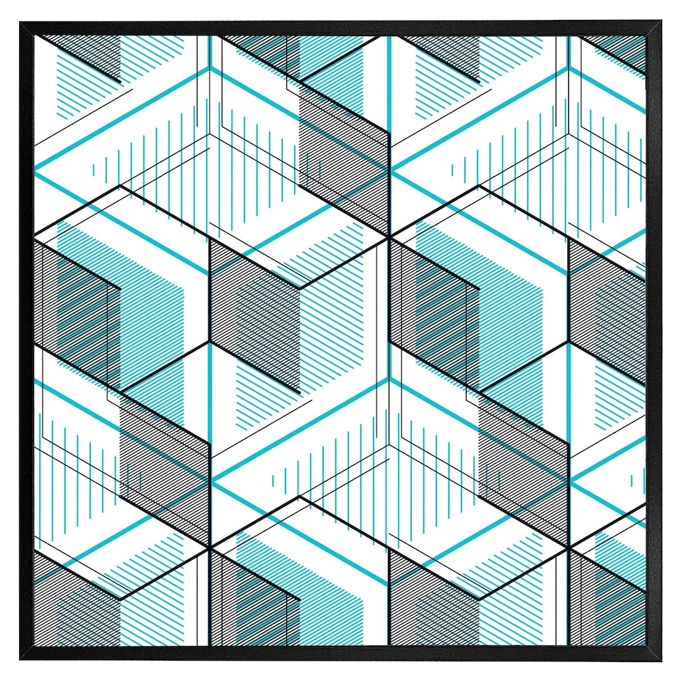 image 1 of Blue geometric hexagons (Picutre Frame) Brown | Oak | L