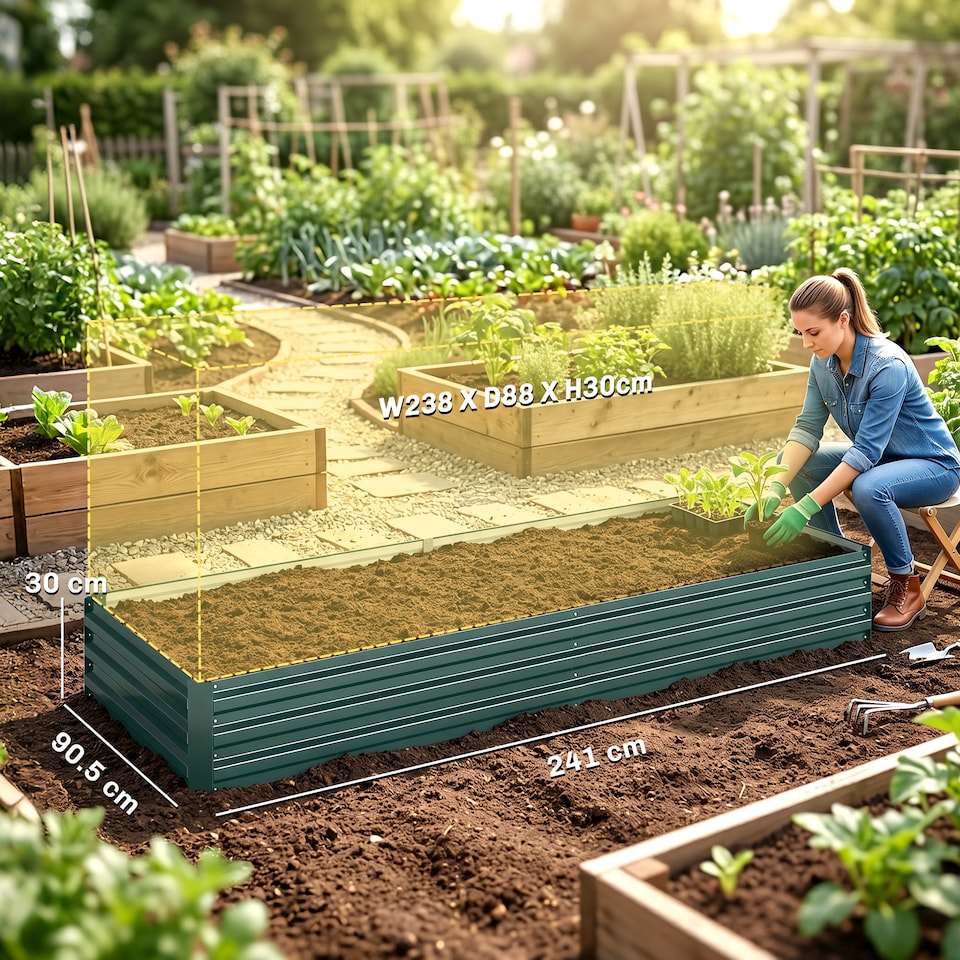 image 1 of Outsunny Galvanised Raised Garden Bed Metal Planter Box with Open Bottom, Green