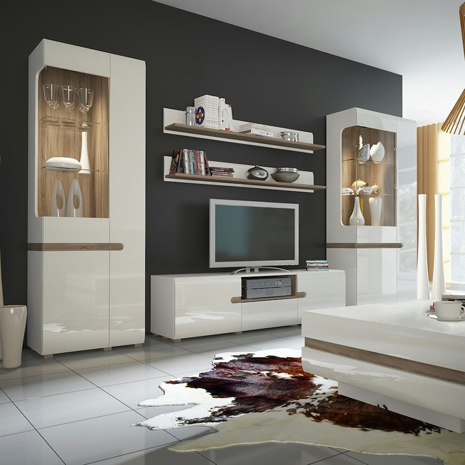 image 1 of Chelsea Living Wall Shelf in White with a Truffle Oak Trim