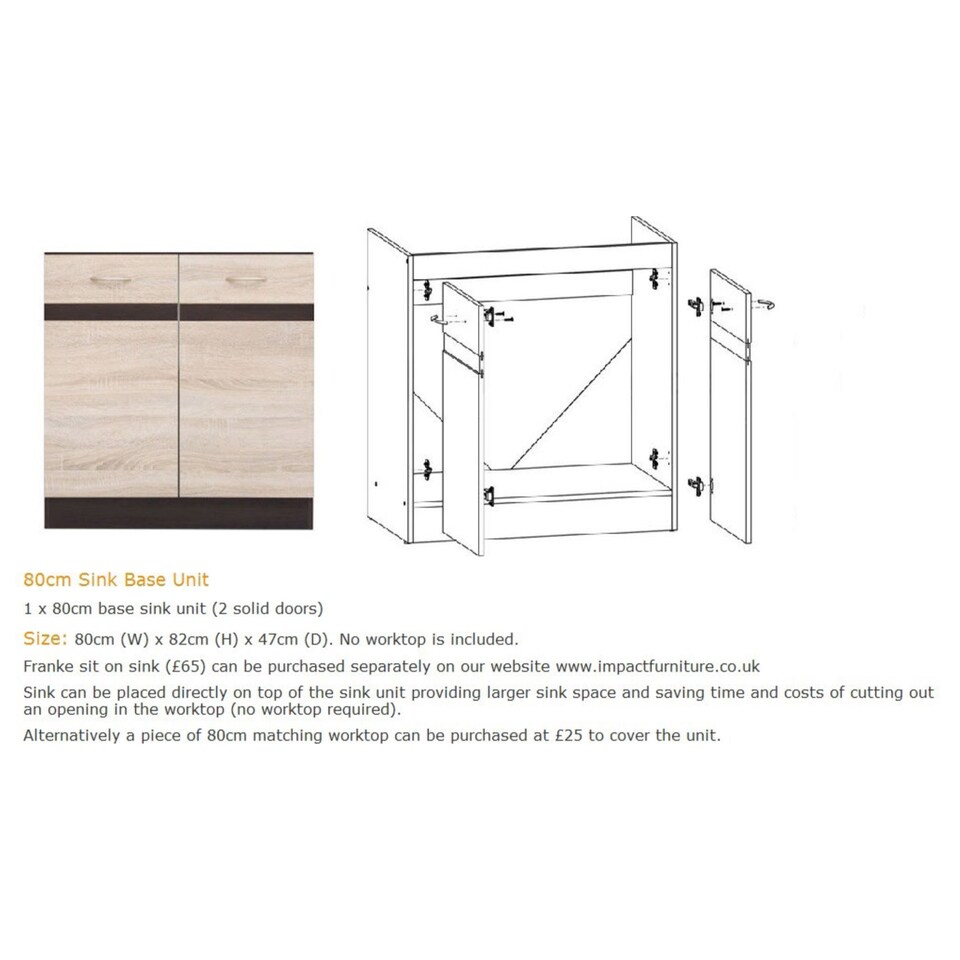 image 1 of Junona Kitchen Under Sink Cabinet Unit - Sonoma Oak W800xH820mm