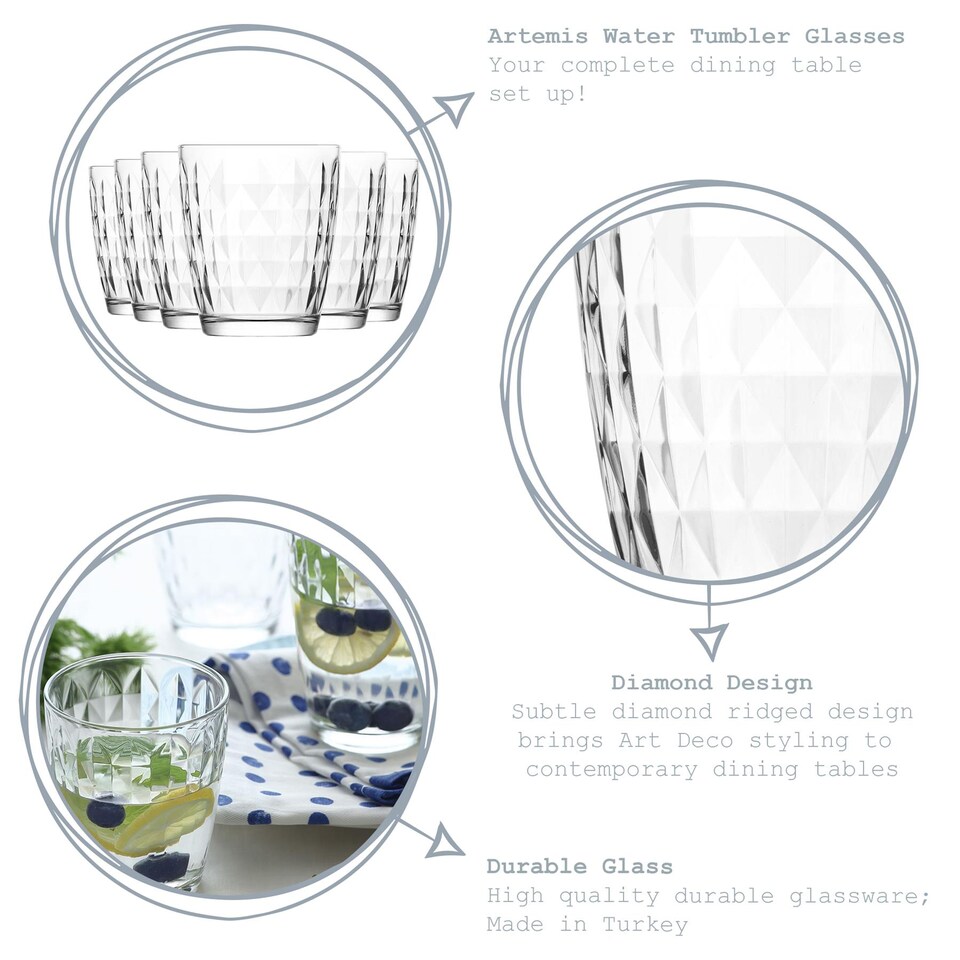 image 1 of LAV Artemis Water Glasses - 340ml - Clear - Pack of 6 | Clear | Clear