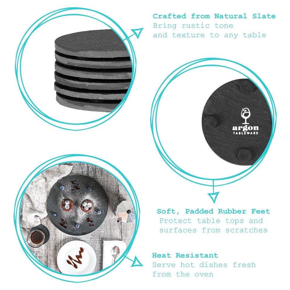 image 1 of Argon Tableware Linea Round Slate Coasters - 10cm - Pack of 6