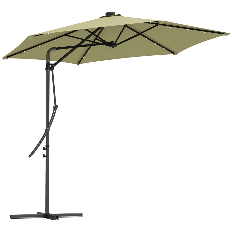 image 1 of Outsunny 3(m) Cantilever Garden Parasol Umbrella with Solar LED, Beige