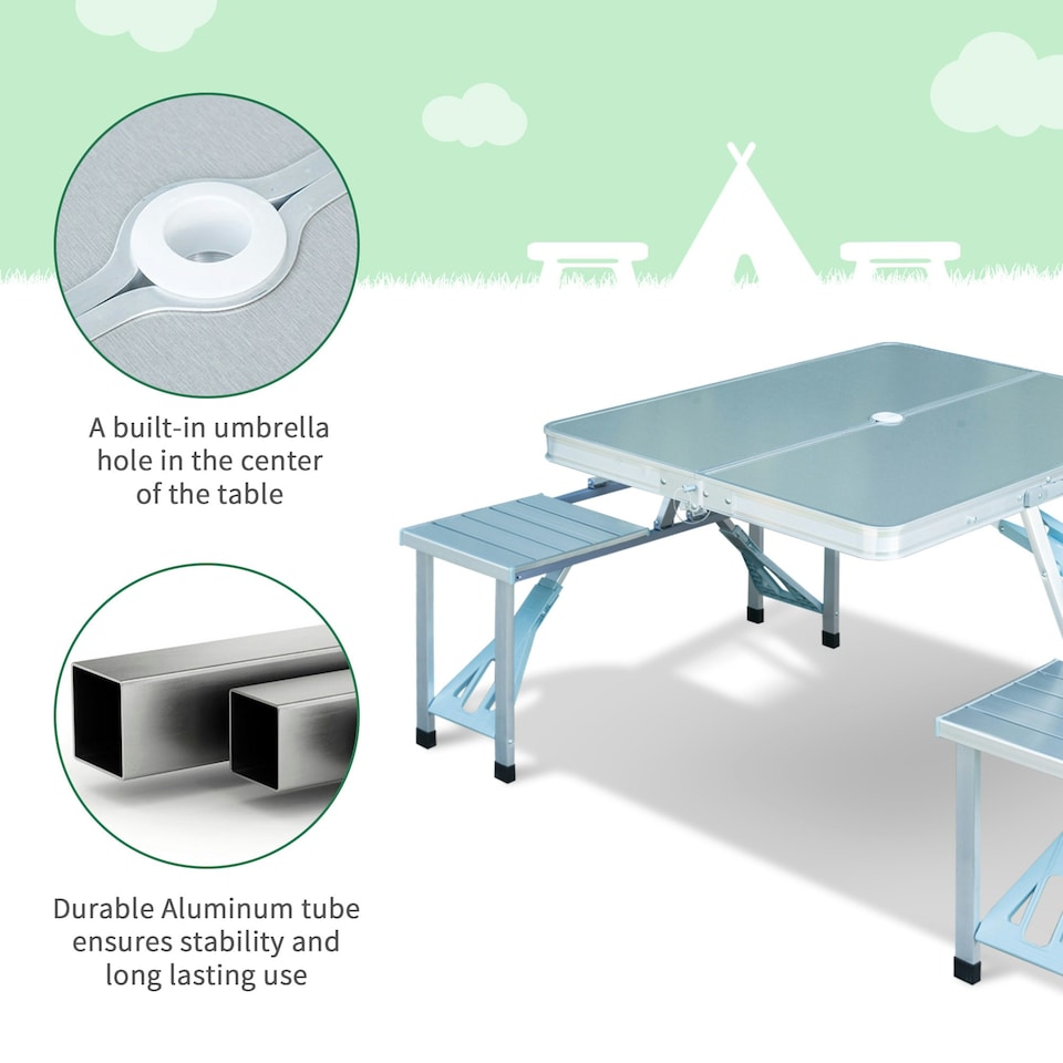 image 1 of Outsunny Portable Folding Trestle Camping Picnic Table Outdoor Chair Stools