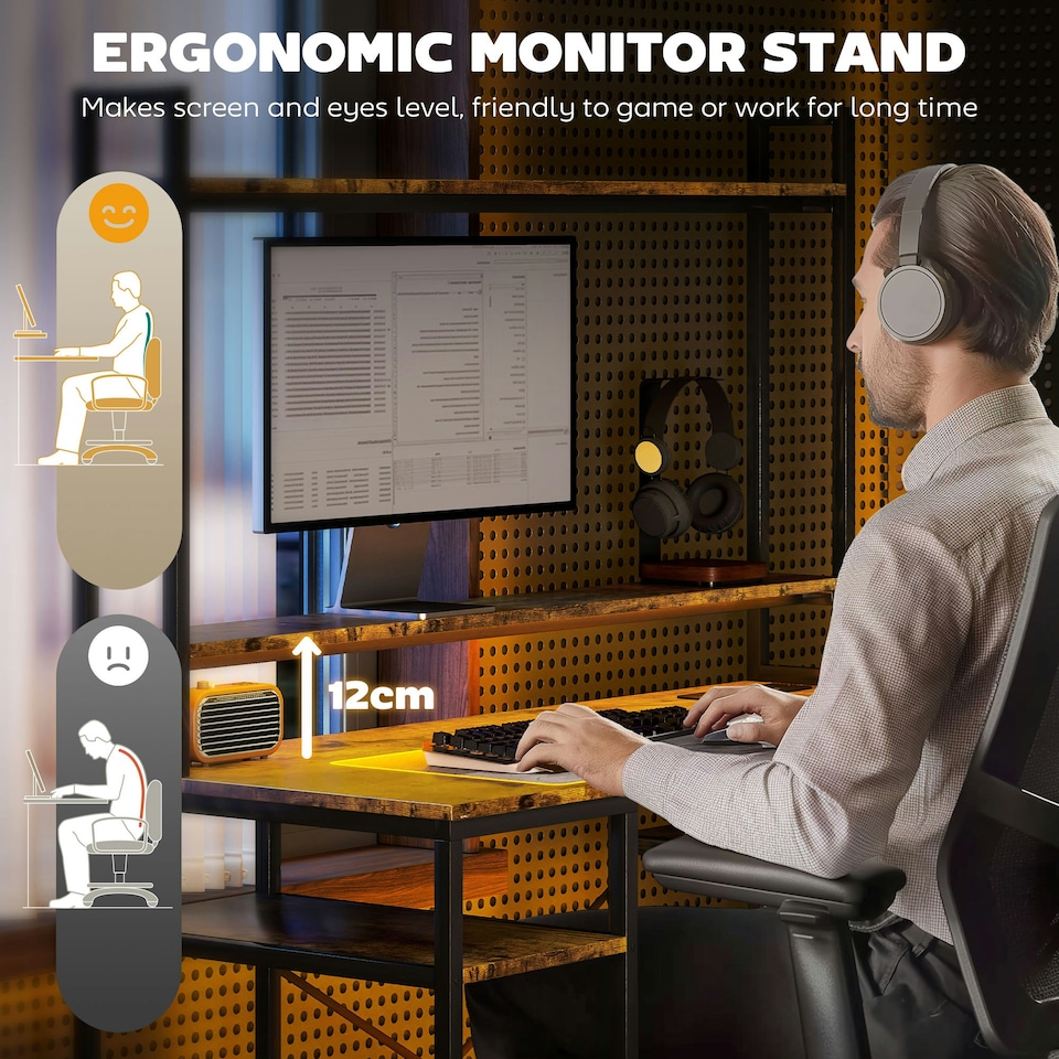 image 1 of HOMCOM Computer Desk Home Office Desk with Monitor Stand | Black | 120W x 50D x 146Hcm