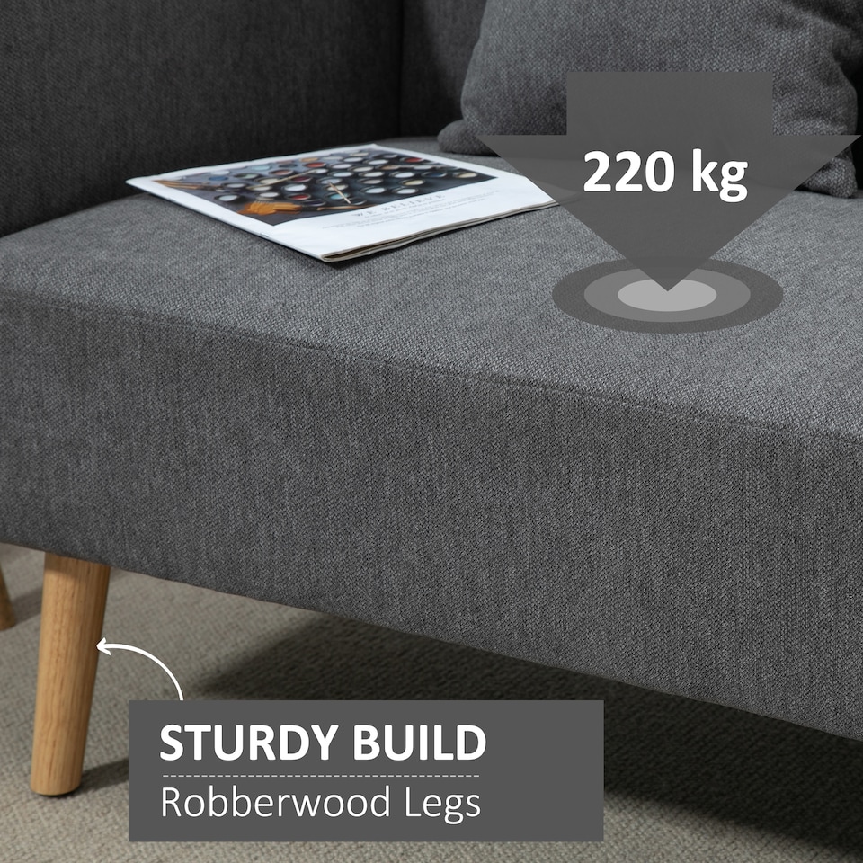 image 1 of HOMCOM 2 Seater Sofa, Modern Fabric Loveseat Sofa, Small Couch with 2 Pillows, Armrest and Wood Legs for Living Room, Bedroom, Home Office, Grey