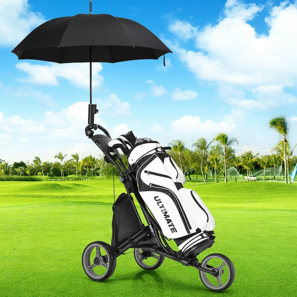 image 1 of COSTWAY 3 Wheel Golf Push Cart Folding Golf Holder Grey