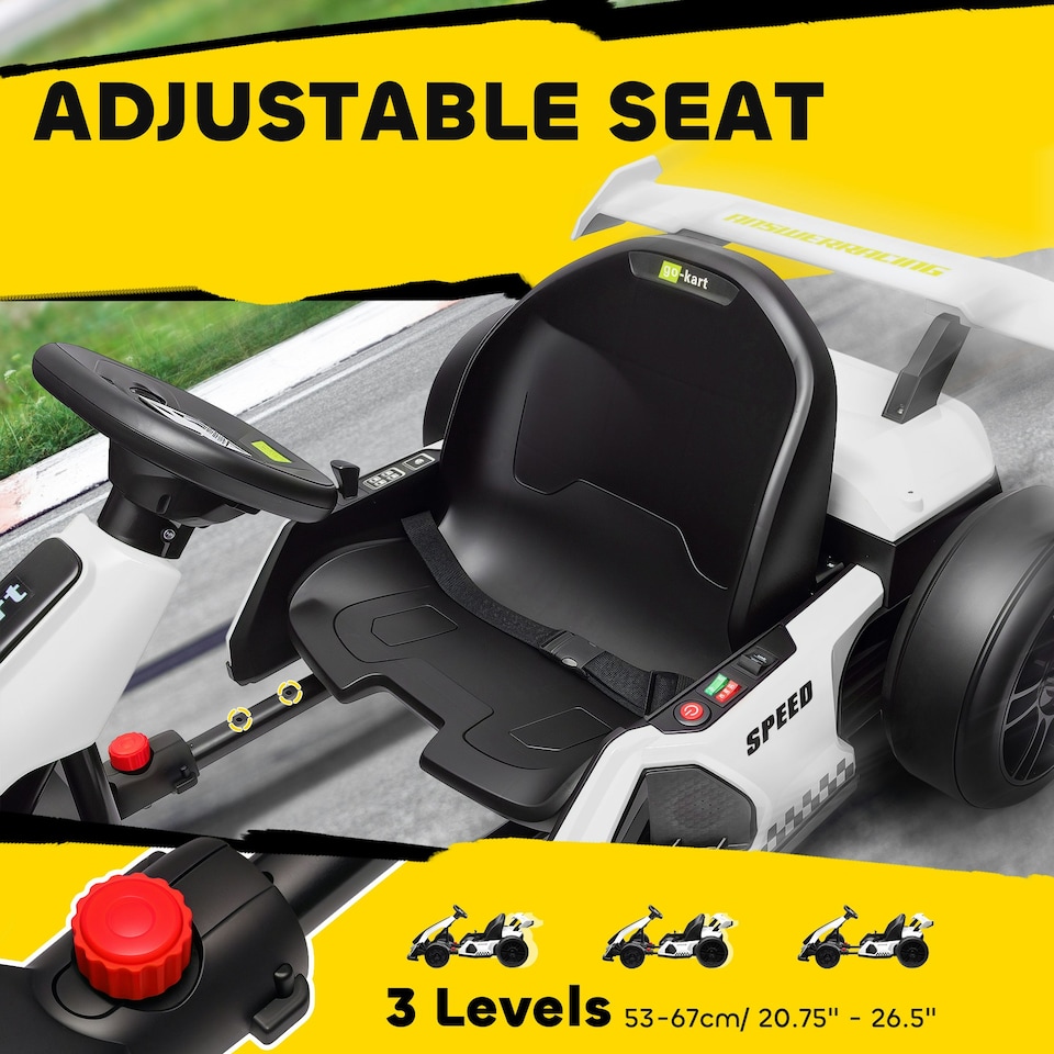 image 1 of HOMCOM 24V Electric Go Kart for Kids with Adjustable Seat, White