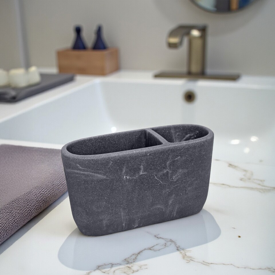 image 1 of Showerdrape Octavia Grey Bathroom Accessory Set - Soap Dish & Toothbrush Holder | Grey | Grey | 1