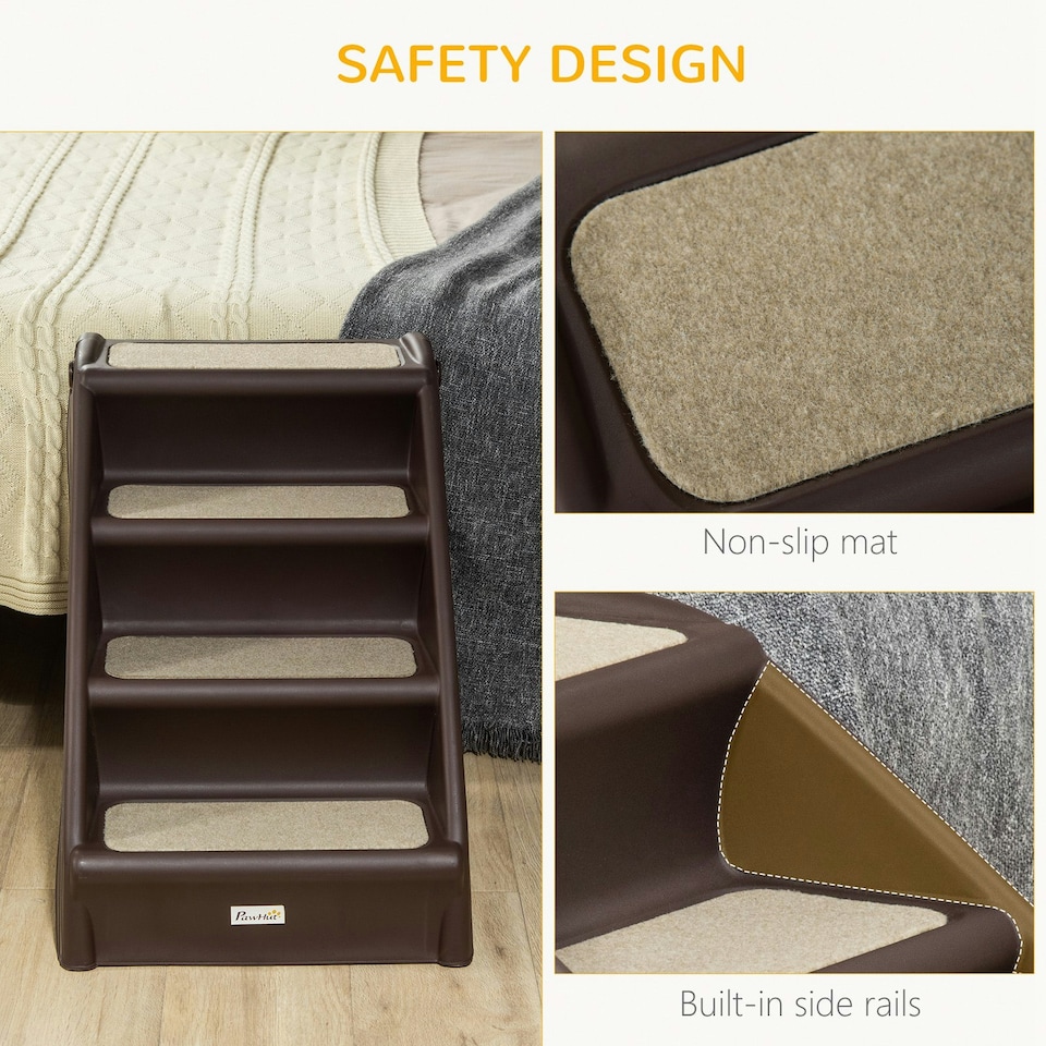 image 1 of PawHut Four-Step Foldable Pet Stairs w/ Non-Slip Mats, for S, XS Dogs - Brown