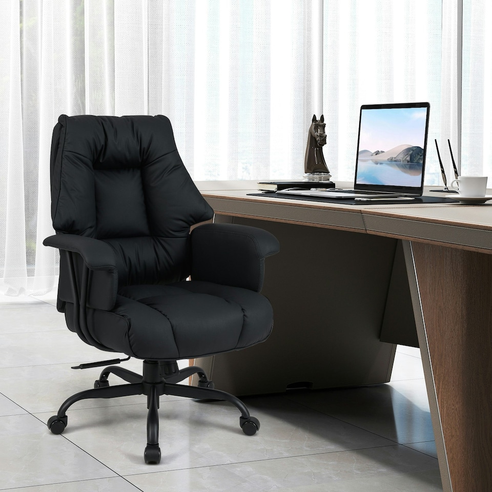 image 1 of COSTWAY PU Leather Computer Chair Ergonomic Office Chair Black