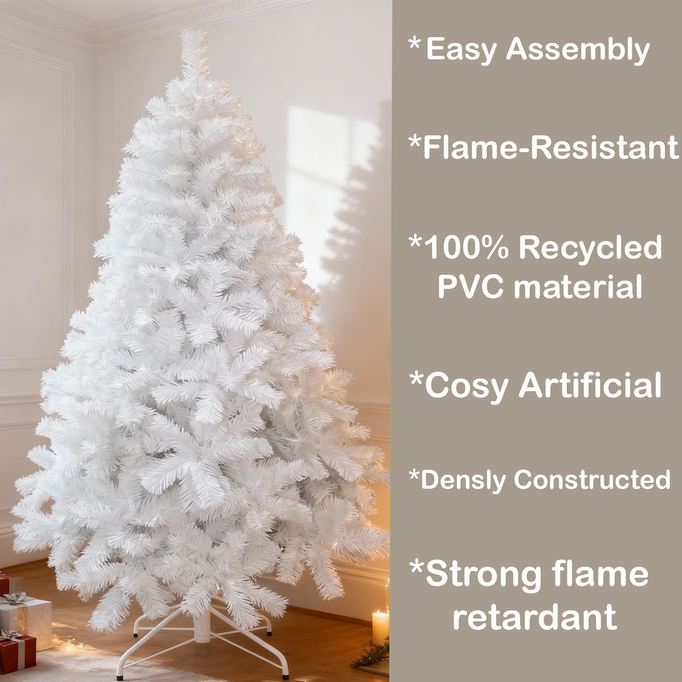 image 1 of 10FT Alaskan Pine White Christmas Bushy Looking Artificial Tree with Metal Stand | White | White