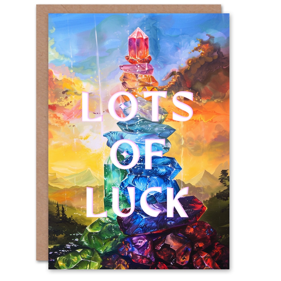 image 1 of Seven Chakra Cystal Sunset Sky Mountain Landscape Good Luck Card