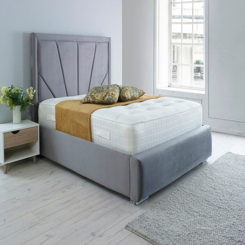 image 1 of Itala Plush Double Bed Frame - Grey
