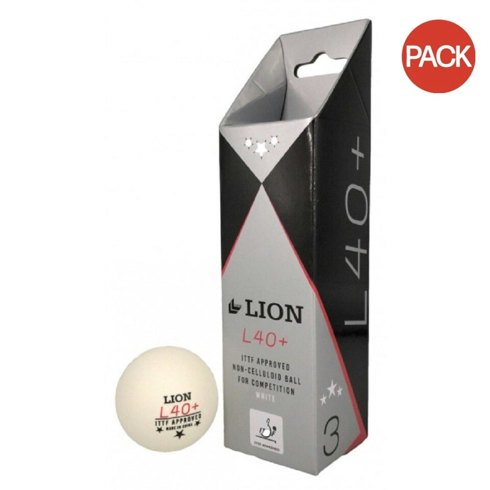 Lion L40+ Table Tennis Balls (Pack of 3) - White - One Size