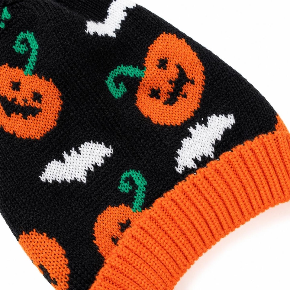 image 1 of Small Halloween Pet Dog Jumper Black Orange Pumpkin Knitted Sweater 30cm