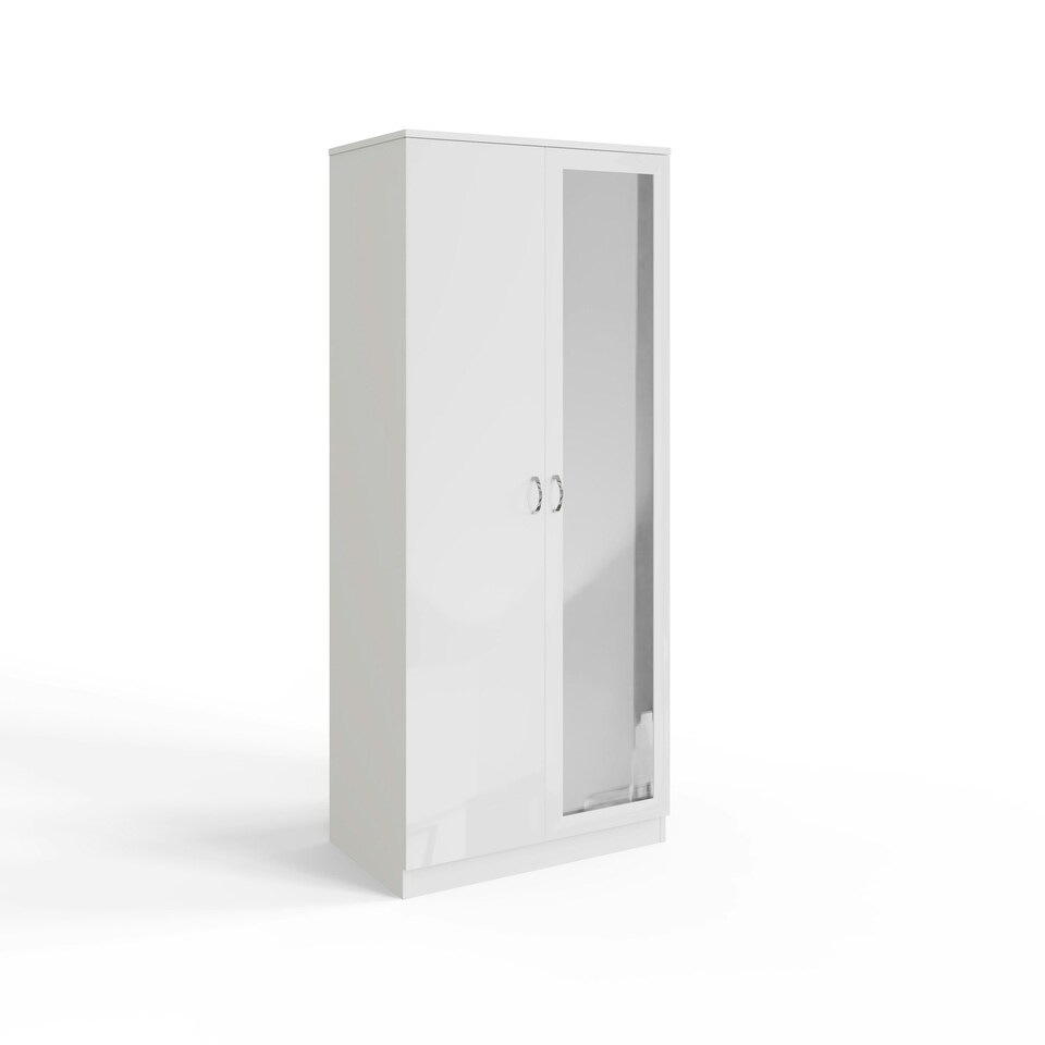 image 1 of FWStyle Chilton 2 Door Wardrobe With Mirror - White Gloss Front White