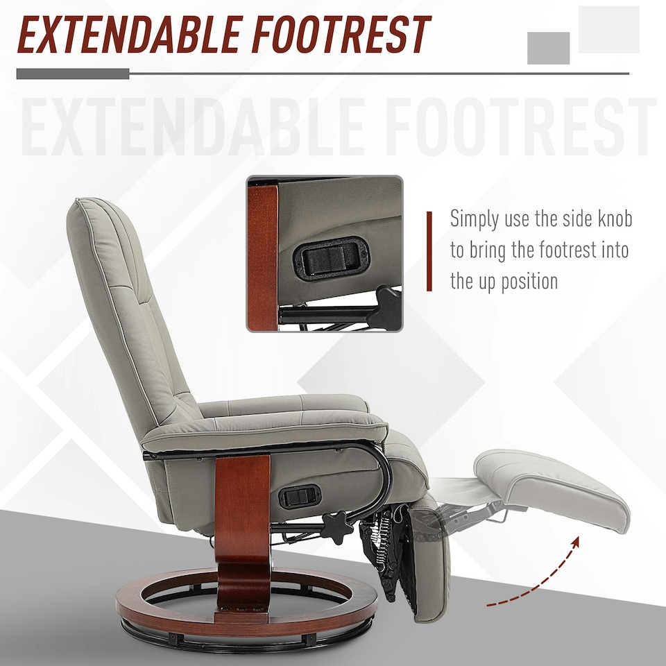 image 1 of HOMCOM Ergonomic Office Recliner Sofa Chair PU Leather Armchair Lounger Grey
