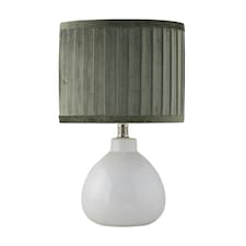 First Choice Lighting Tuscan White Ceramic Lamp with Green Pleated Velvet Shade White | Green