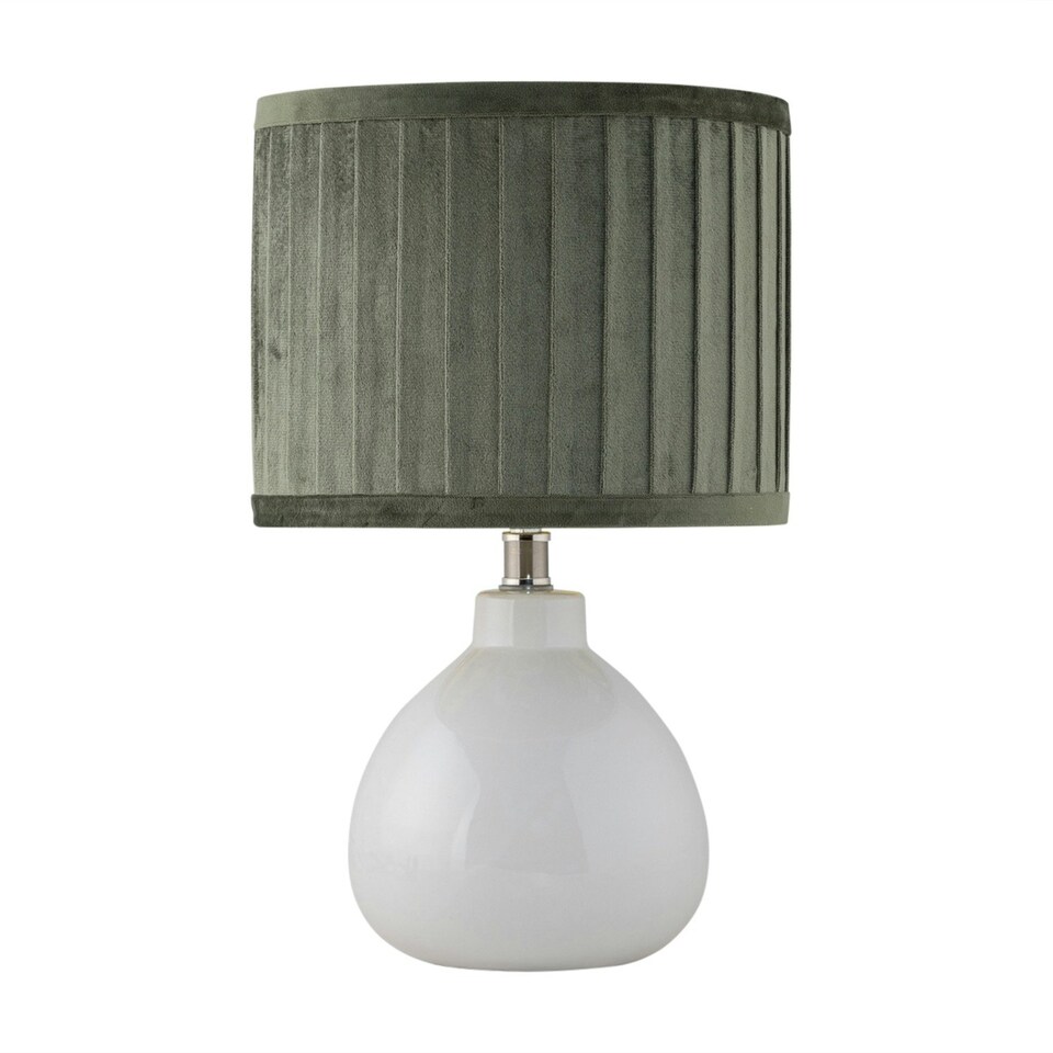 image 1 of First Choice Lighting Tuscan White Ceramic Lamp with Green Pleated Velvet Shade White | Green