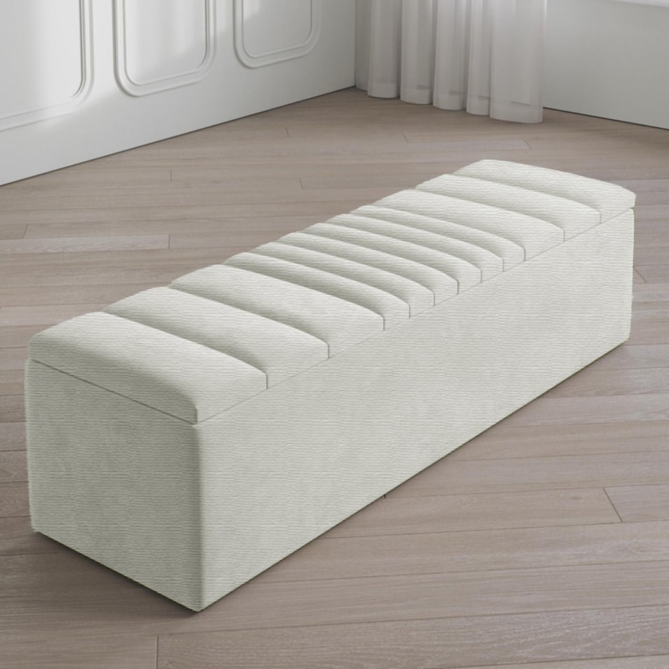 image 1 of Safar 180cm Large Ottoman Storage Box - Naples Shoes Bench - Cream Lined Upholstery Blanket Storage Box
