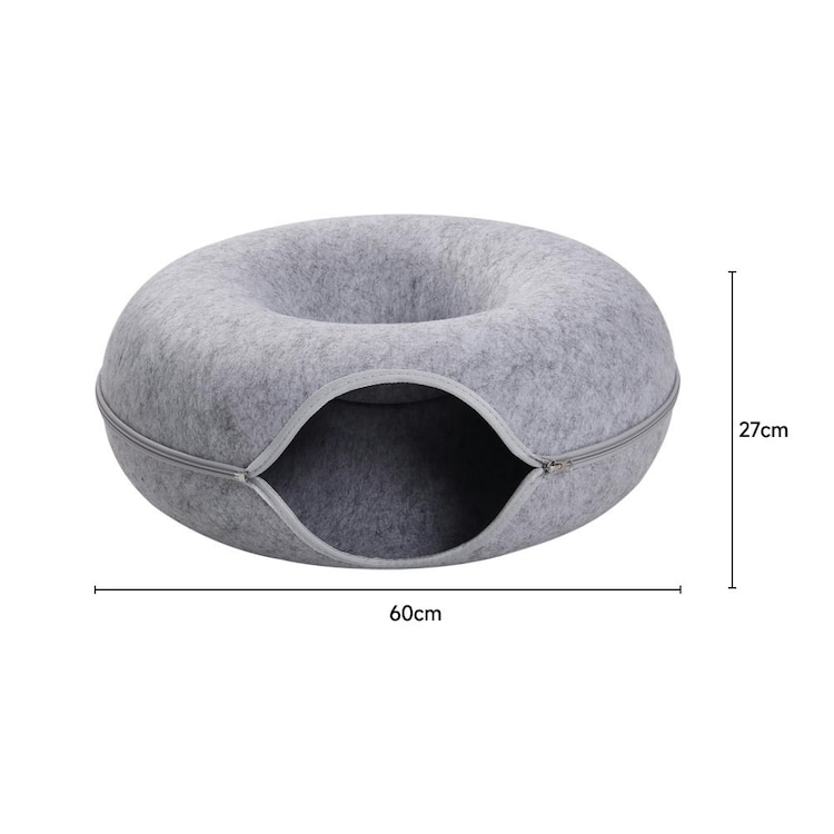 Living And Home Round Felt Cat Tunnel Bed, Grey