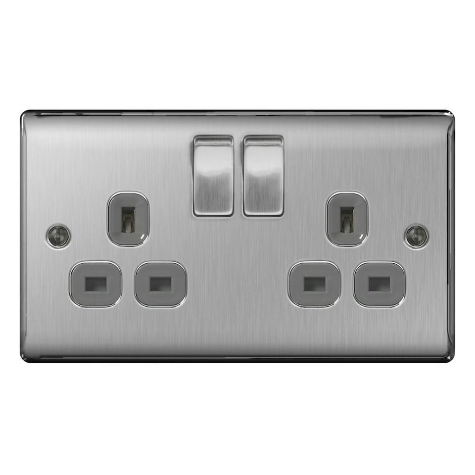 British General 13a 2 Gang Switch UK Plug Socket - Grey - 23.5 x 11.5cm