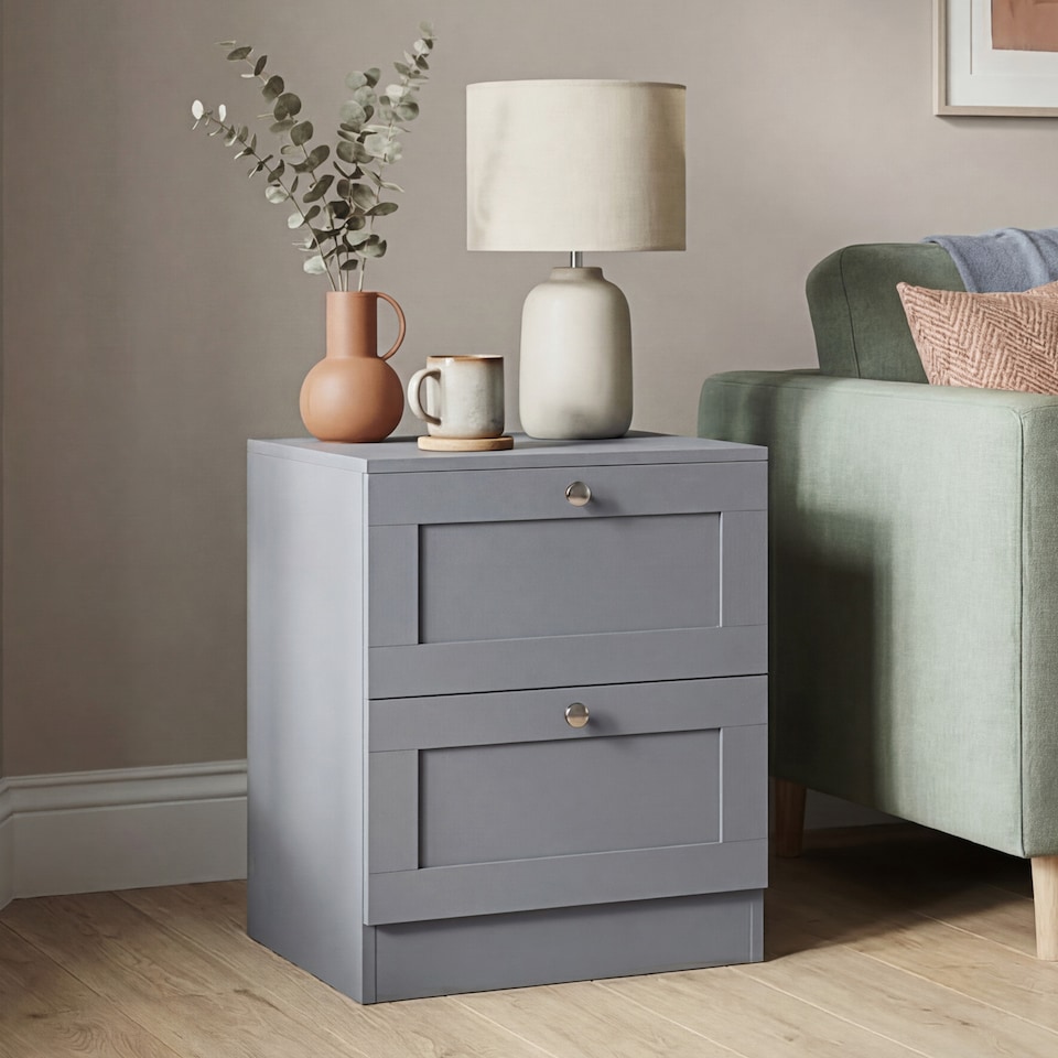 image 1 of Vida Designs Altino 3 Piece Bedroom Set (2 Drawer Bedside, 5 Drawer Chest, 3 Door 2 Drawer Mirrored Wardrobe), Grey