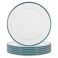 Argon Tableware White Enamel Side Plates - 20cm - Green - Pack of 6 | Green | Green