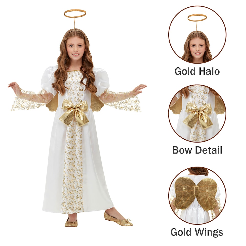 image 1 of Golden Angel Girls Fancy Dress Christmas Nativity Kids Festive Costume Outfit Ne(12-14 Years)