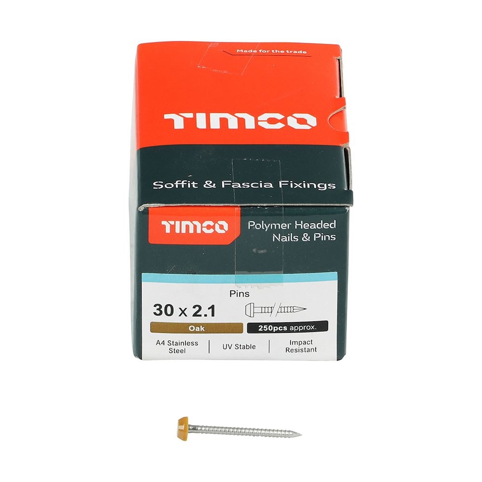 image 1 of Timco - Polymer Headed Pins - A4 Stainless Steel - Oak (Size 30mm - 250 Pieces)