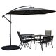 image 1 of Outdoor 6 Person Rectangular Glass Top Garden Dining Table Benches & Chairs With Grey Banana Parasol and Base