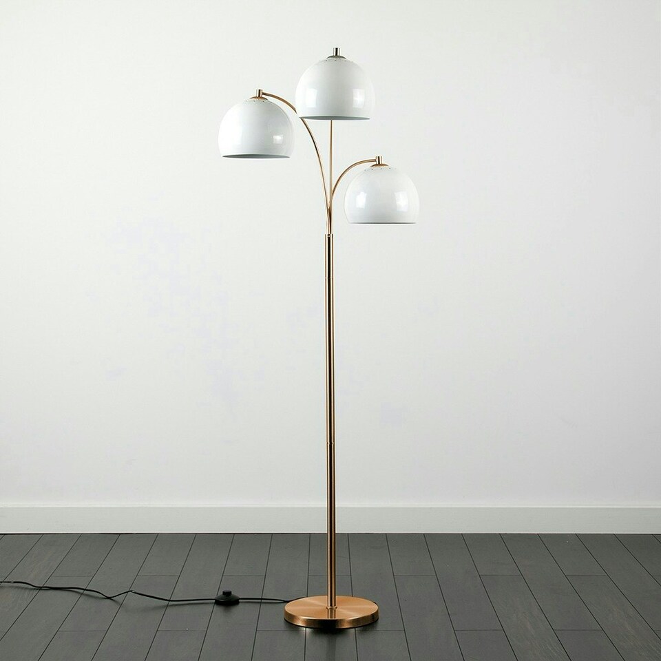 image 1 of ValueLights Dantzig Polished Copper Floor Lamp with White Dome Shade