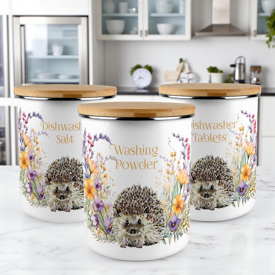 image 1 of Floral Hedgehog Dishwasher Tablets Storage Tin
