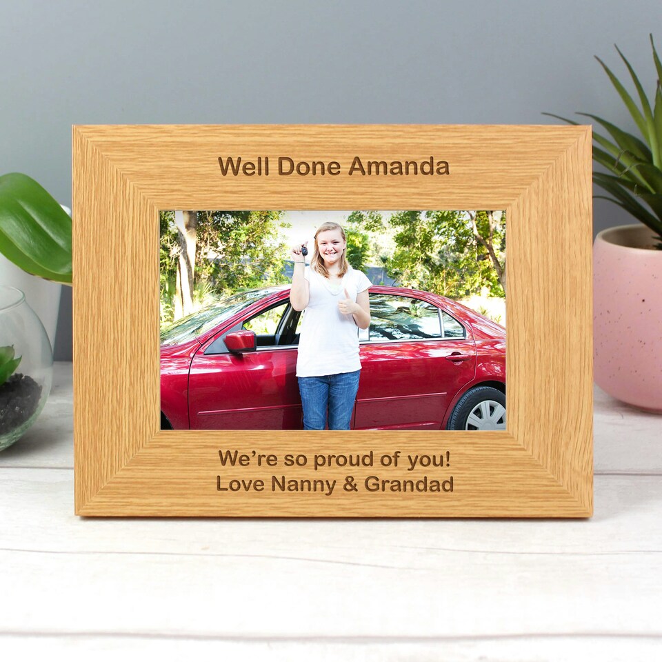 image 1 of Personalised Short Message 6x4 Landscape Oak Finish Photo Frame