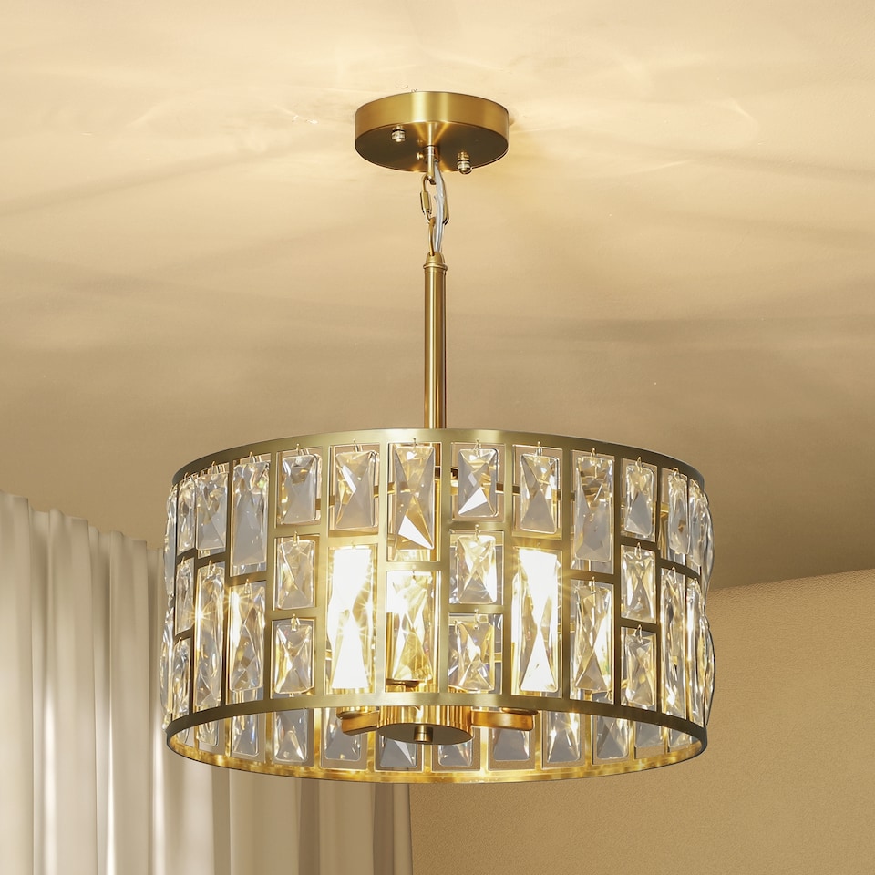 image 1 of HOMCOM Modern Flush Mount Ceiling Light, Crystal Chandelier for Living Room | Gold