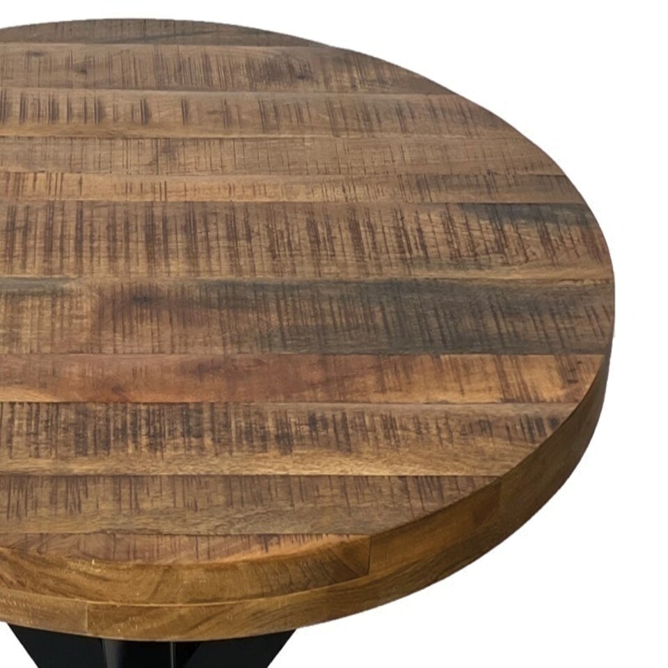 image 1 of Industrial Round X Leg Dining Table - FLAT PACK LEGS - Mango Wood/Iron - L170 x W170 x H76 cm - PP Sawn Finish - Assembly Required Brown