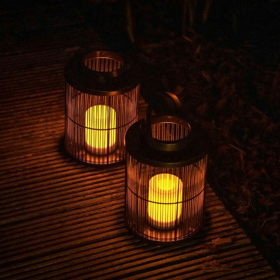 image 1 of ValueLights Outdoor Black Wire Basket Candlelight Lantern | Black