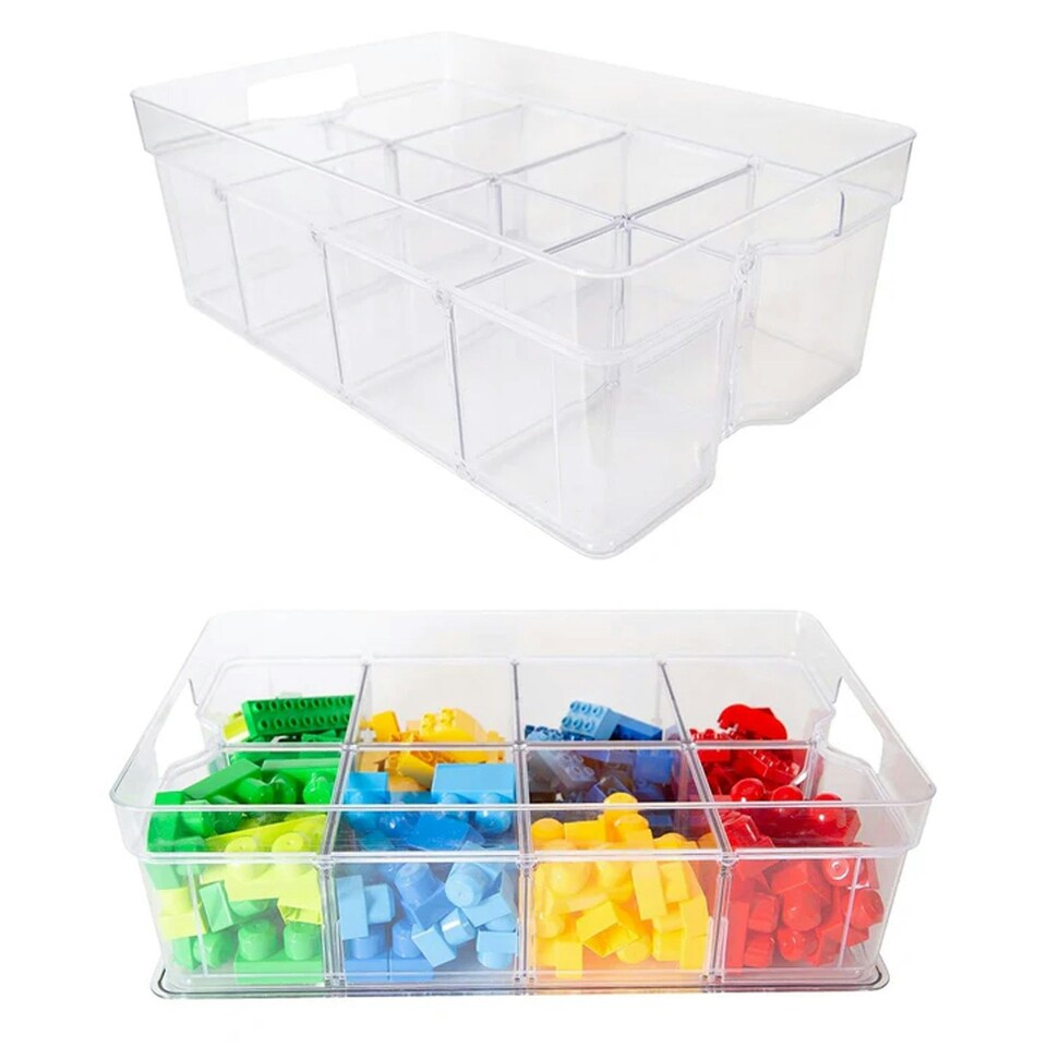 image 1 of 3 x Medium (36.5x27.5x10.5cm) Adjustable & Stackable Storage Organisers With Modular Compartments For Crafts & Beads Clear