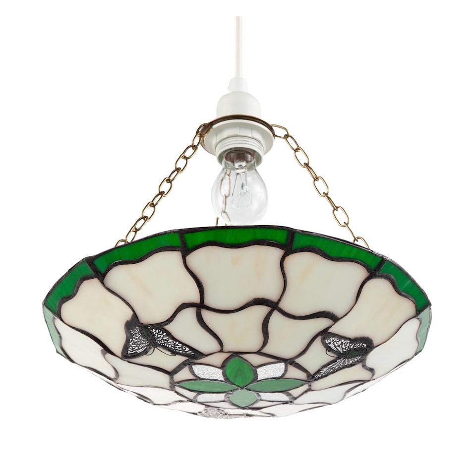 image 1 of Traditional Butterfly Tiffany Glass Green Pendant Lighting Shade | Green | Green | 1