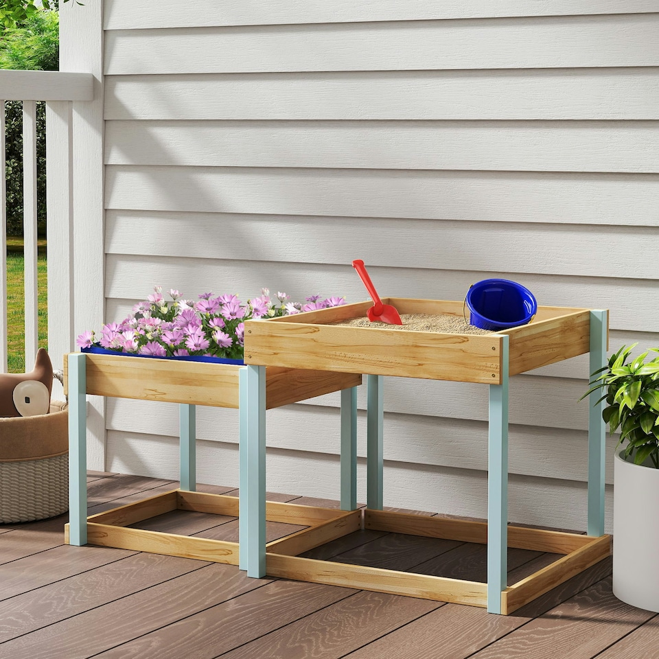 image 1 of AIYAPLAY 2 PCS Wooden Sandpits, Sand and Water Play Tables with Bottom Liner Yellow