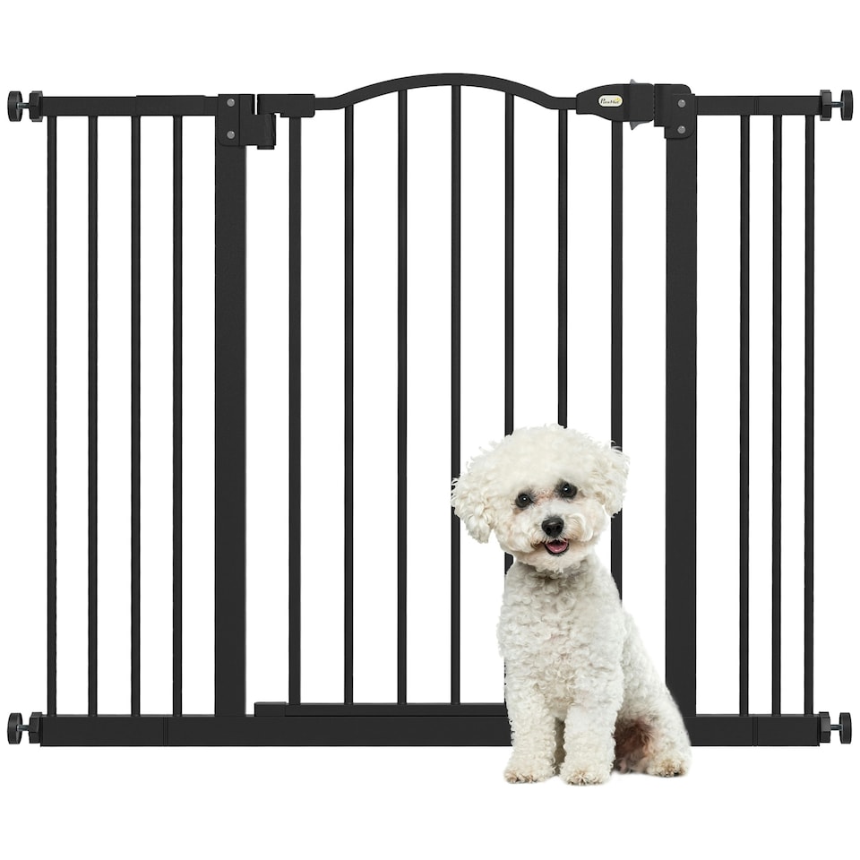 image 1 of PawHut 74-100cm Adjustable Metal Pet Gate Safety Barrier w/ Auto-Close Black